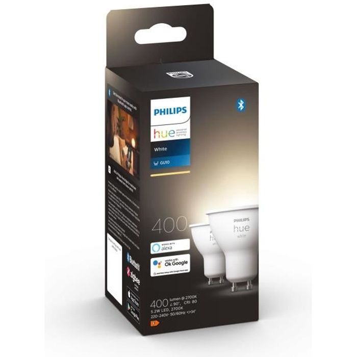 PHILIPS Hue White ampoules LED connectees GU10 - Compatible 