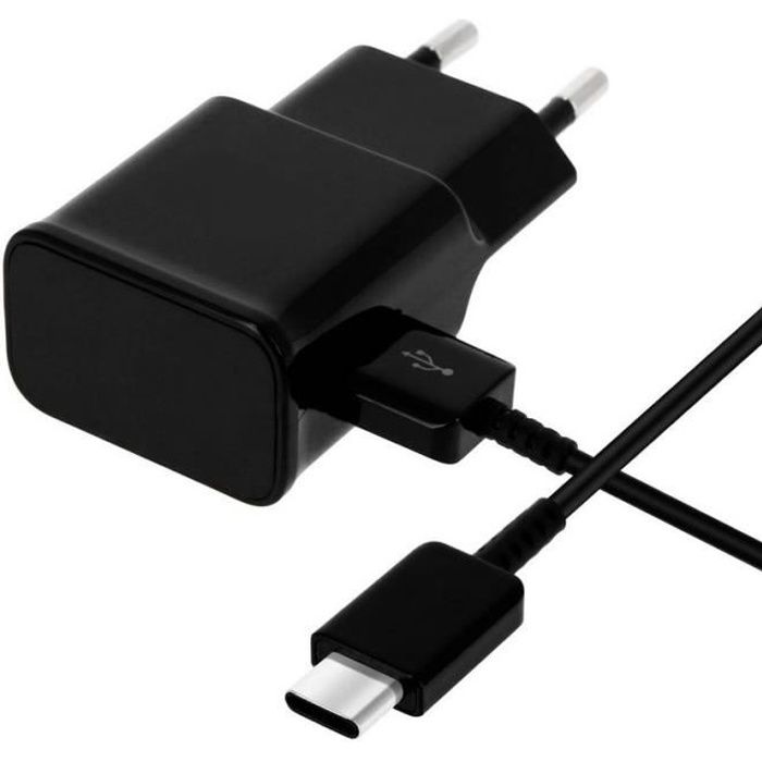 Chargeur + Cable USB-C pour Samsung S8 - S8 PLUS - S9 - S9 PLUS - Cable Type USB-C 1 Metre Chargeur Prise Murale Noir Phonillico®