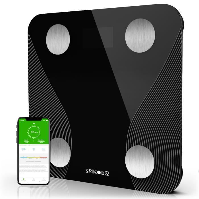 Pèse personne Impédancemètre Balance connecté - SAKOBS - Bluetooth – 12 donées - App Android/IOS – 180kg max