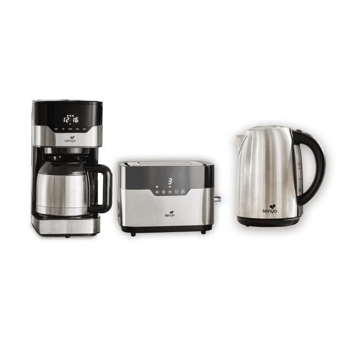 SENYA Set petit-déjeuner - Cafetière isotherme + Grille-pain + Bouilloire électrique sans fil