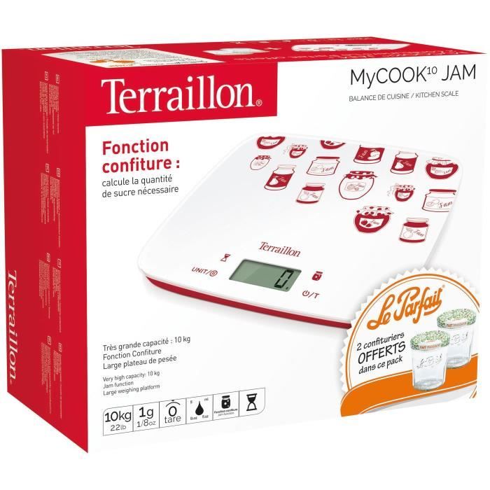 TERRAILLON - Balance électronique 10kg 1g LCD blanc + 2 pots à confit.