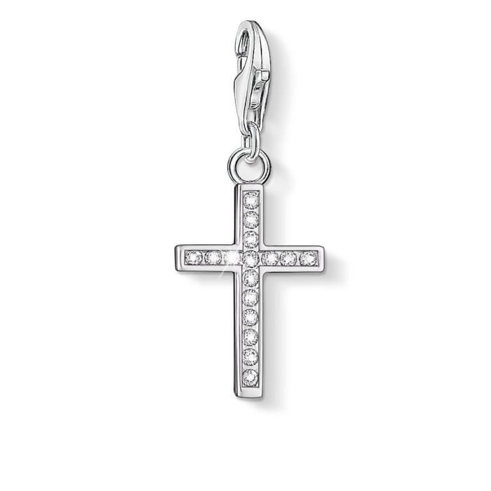 Thomas Sabo Femmes-Pendentif charm Croix Charm Club Argent Sterling 925 Oxyde de Zirconium blanc 0049-051-14