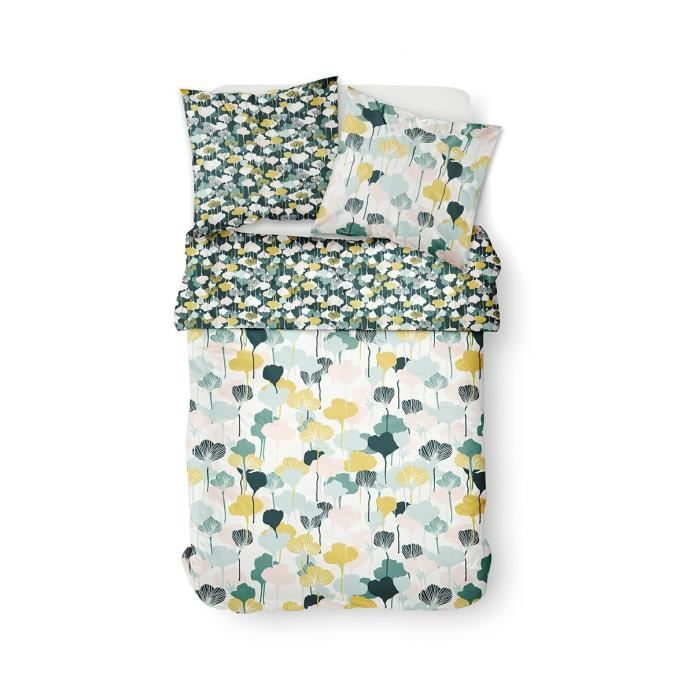 Housse de couette 220x240 Sunshine Nera + 2 taies 100% coton 57 fils Vert