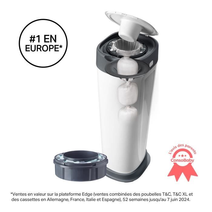 TOMMEE TIPPEE Twist and Click Poubelle à Couches de Taille XL, Comprend 1x Recharge avec GREENFILM