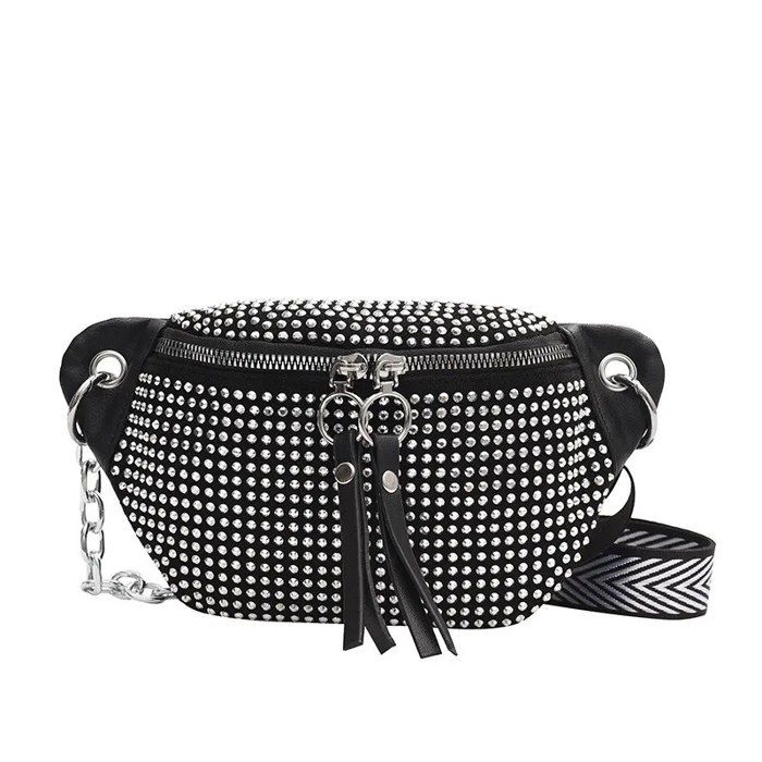 Sac Banane Femme Strass - Sac De Poitrine Et Bandoulière Ajustable - Noir