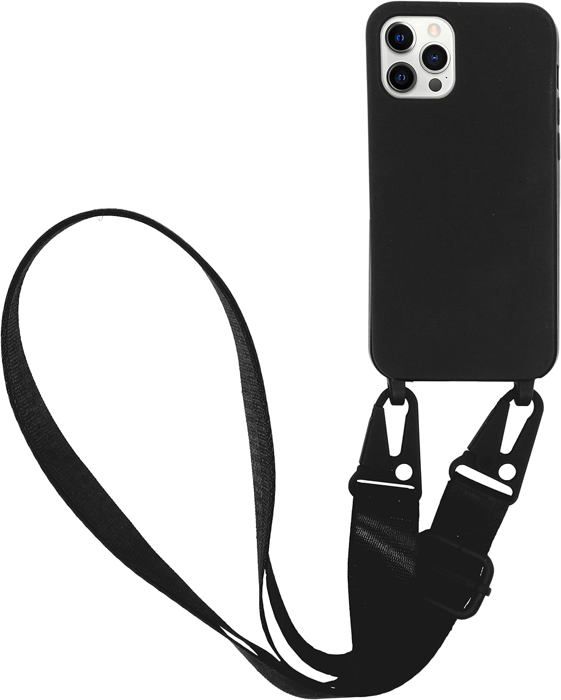 Collier Coque IPhone 12 Pro Max – Étui Transparent Ultra-Mince Avec Cordon Réglable, Protection Antichoc TPU Souple – Noir Élégant