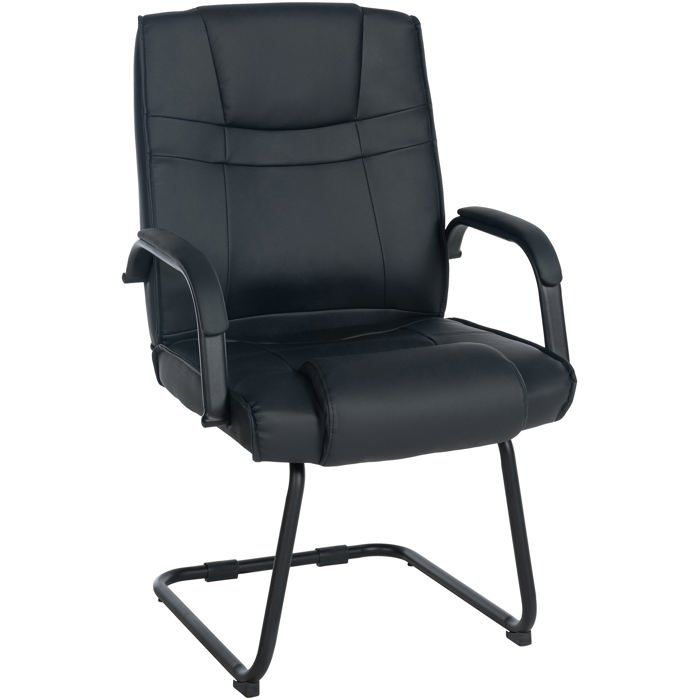 Fauteuil de bureau sans roulettes accoudoirs chaise visiteur charge maximale 180 kg en PVC noir cadre en metal noir BUR10718 Fauteuil de bureau sans roulettes accoudoirs chaise visiteur charge maximale 180 kg en PVC noir cadre en metal noir BUR10718
