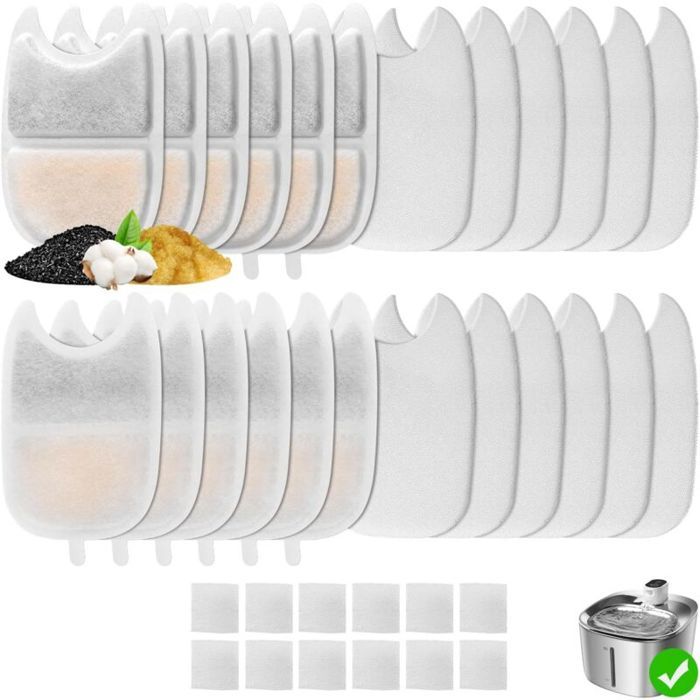 Comparer les prix de Filtres Fontaine Eau Chat 4L, Lot de 12, Filtration Multiple, Feriva