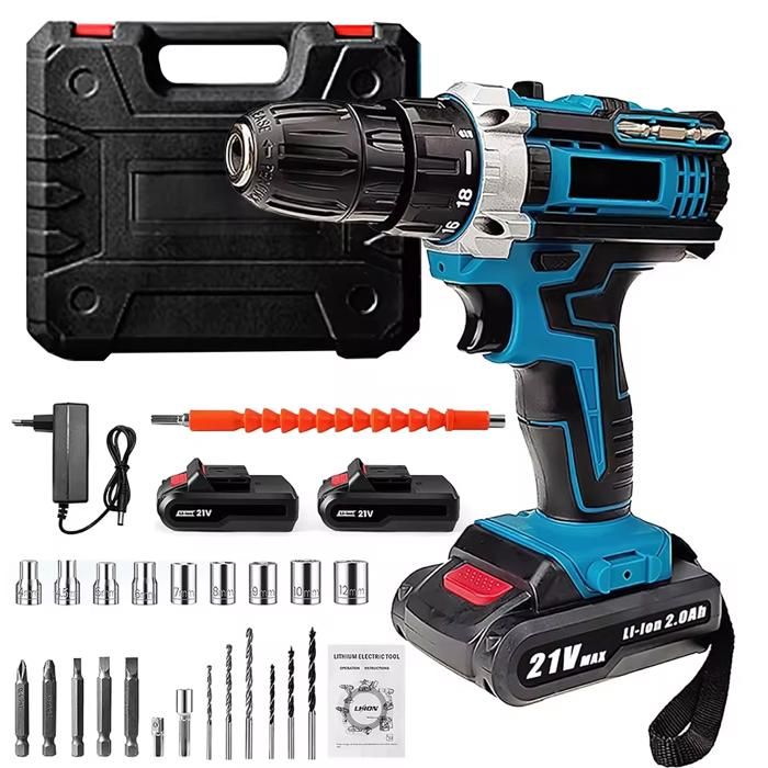 Perceuse Visseuse Sans Fil 21V - 2 Batteries - 1400 Tr/min - Coffret Inclus