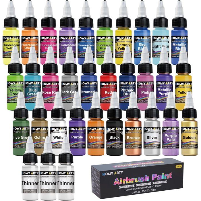 24 Bouteilles De Peinture 30 Ml Avec Bille De Mélange - Pour Aérographe, Acrylique, Encres - Plastique Transparent Gradué