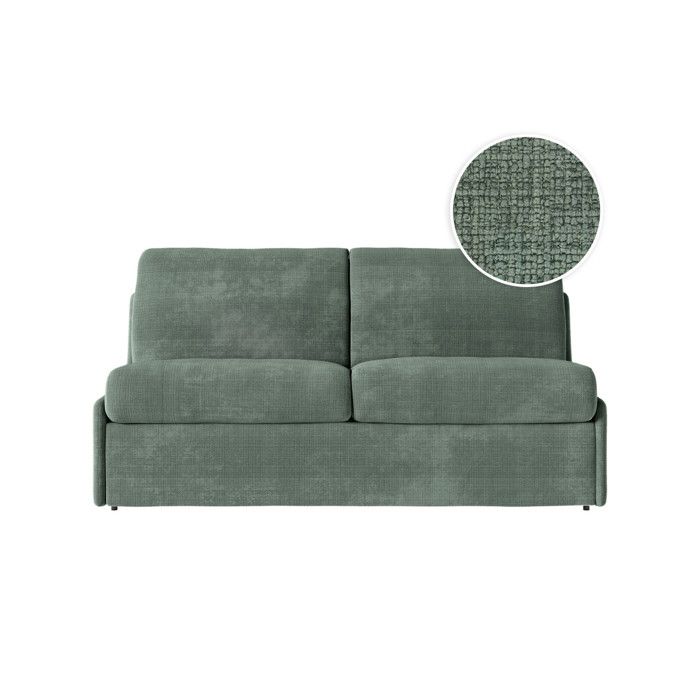 Canapé convertible express 3 places AGATHE couchage quotidien 140x190cm sans accoudoirs en tissu chenille vert - Matelas 13cm