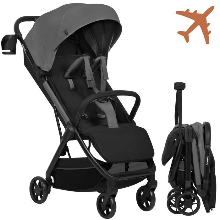 Poussette ultra-compacte LIONELO Julie Air - Pliage automatique - Compatible avion - Jusquà 22kg - Canopy UPF 50 - Gris