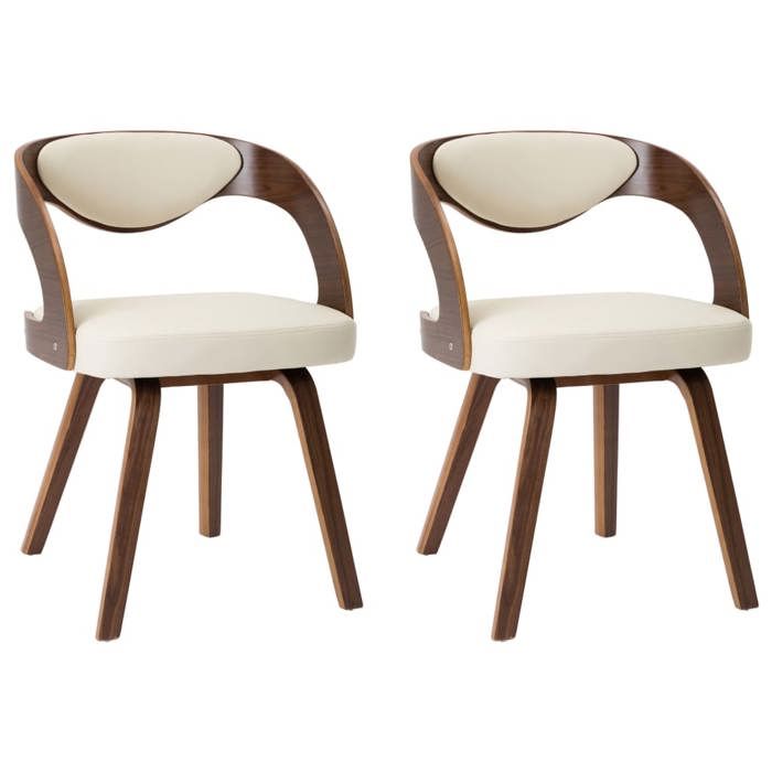 SOLO Chaises de Cuisine et Salon - lot de 2 - pour Chambre et Restaurant - crème bois courbé et similicuir LL599