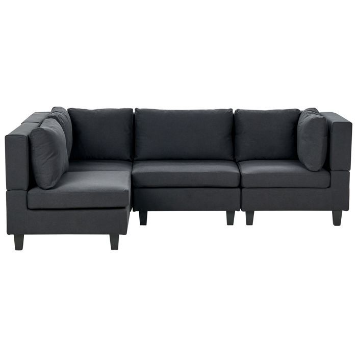 Canapé d'angle modulable 4 places UNSTAD Tissu Noir Côté droit ...