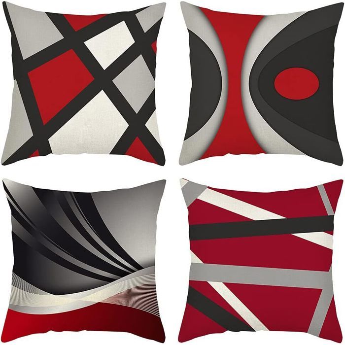 Housse de Coussin Lot de 4 en Coton et Lin Décoratif Taie doreiller Décoration Canapé Chambre 45 x 45 cm (Géométrie Abstrait)