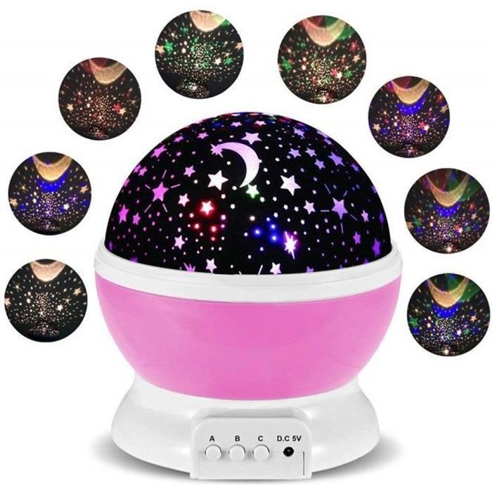 Lampe Projection Veilleuse Bébé Etoile Lumière - MONDPALAST - Rose - Rechargeable USB - Rotation 360-keeper