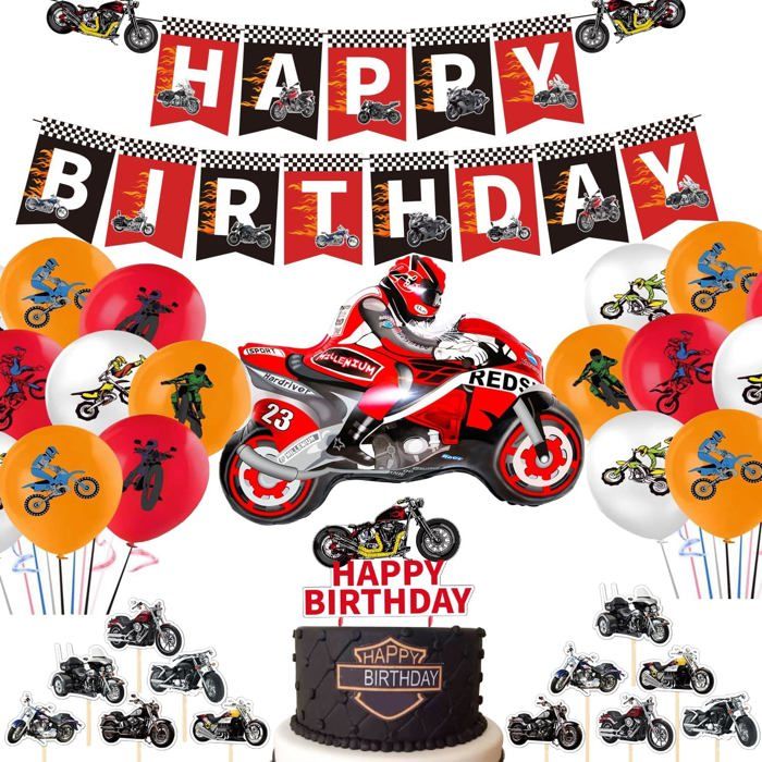 6PCS Motos Ballon Anniversaire Voiture Decoration Aluminium pour Voiture de Course Theme Anniversaire Garcon Décoration