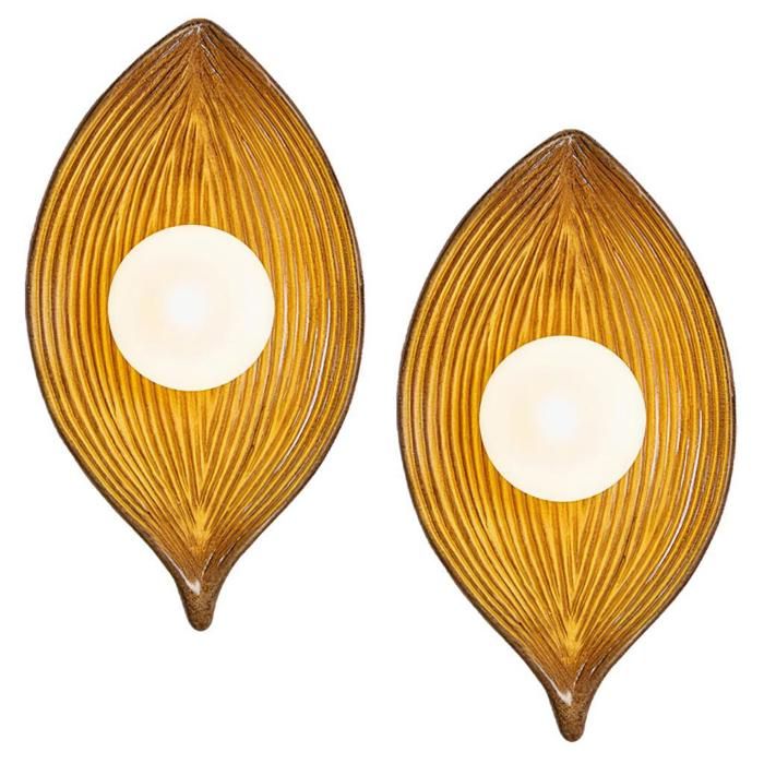 iDEGU 2x Applique Murale Intérieur Moderne LED G9 Lampe Murale en Résine Vintage Abat-jour Design Feuilles Luminaire Chaud Bois