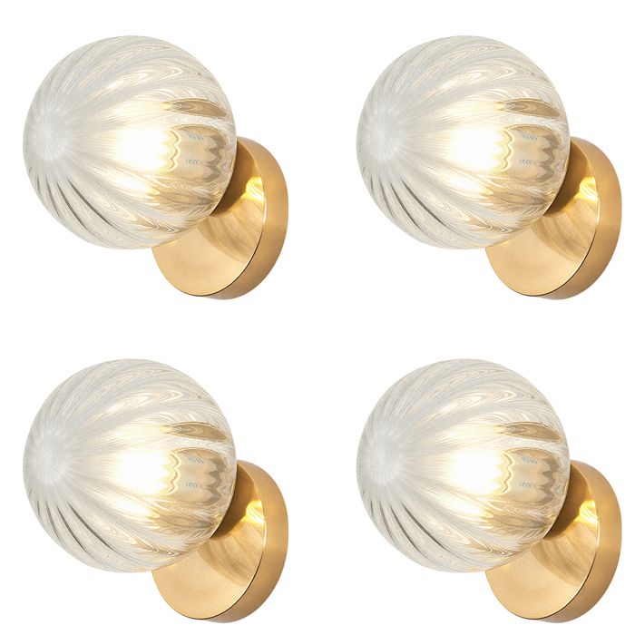 iDEGU 4x Applique Murale Intérieur Moderne Lampe Murale Abat-jour Transparente en Rayure E27 Eclairage de Murale Retro avec Base Or