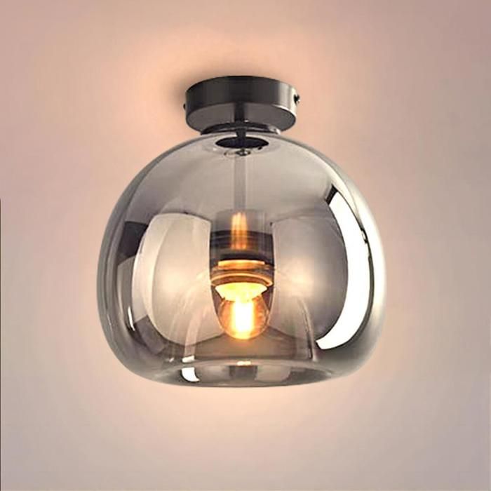WOTTES 1 x Plafonnier Vintage Industrielle Conception Ø25cm en Forme Boule Verre Gris Moderne Luminaire pour Salle à Manger