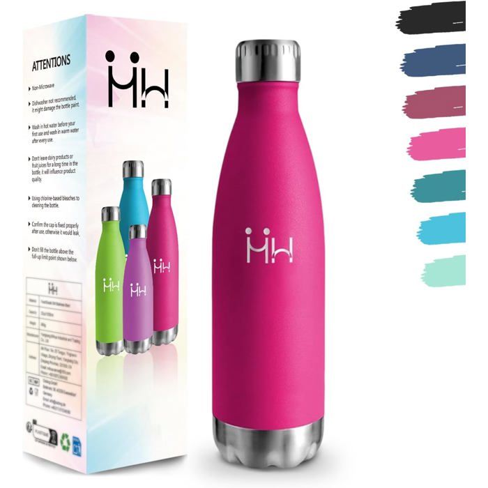 Gourde 500 ml Sans BPA Gourde Isotherme 18/8 Acier Inoxydable Bouteille Isotherme Isolation Sous Vide à Double Paroi [A1]