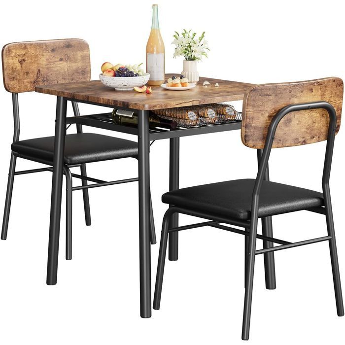 Ensemble Table à Manger 2 Chaises en Bois MDF Ensemble de Meubles 3 Pièces pour Petit Espace 70x70x75cm marron