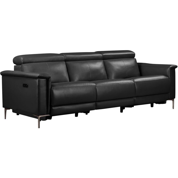 Lund-canapé 3 Places Avec 2 Fauteuils Électriques En Cuir Gris Pu