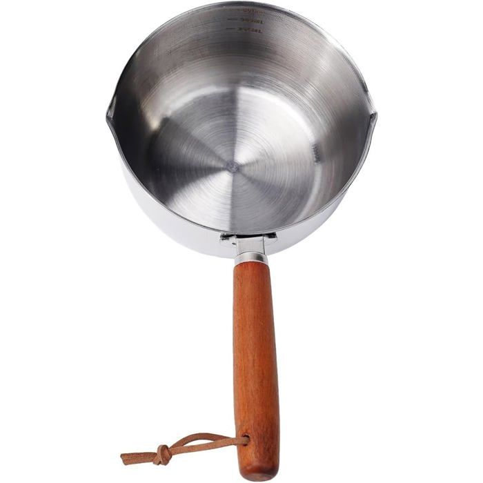 Casserole multifonction en acier inoxydable - ESTAMPILLE - 500 ml - Bec verseur - 21x11x6 cm - Poignées en bois
