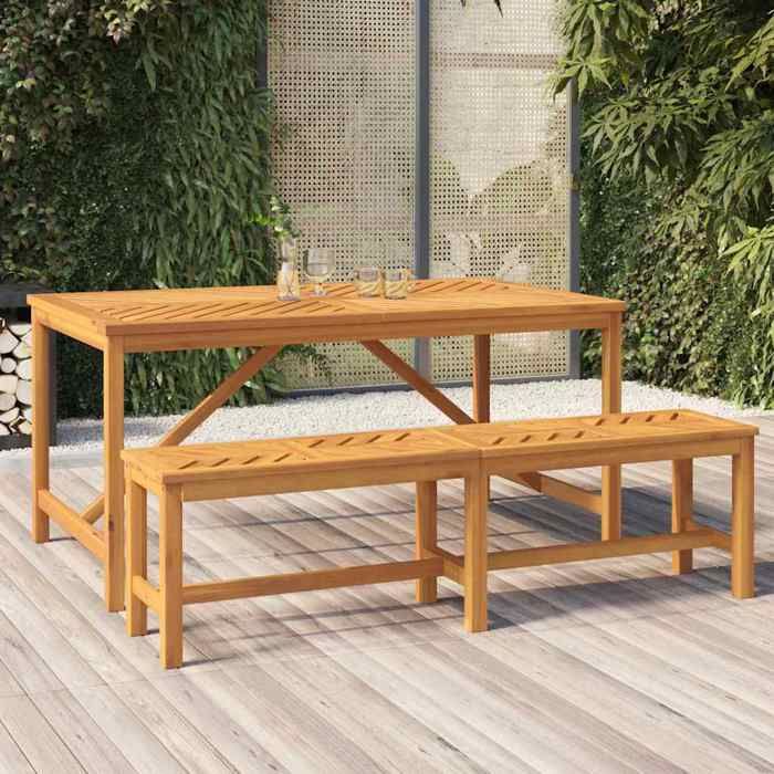 Soldes printemps Table terrasse - Brun - Table à manger/JARDIN - 150x90x74 cm bois dacacia solide T754