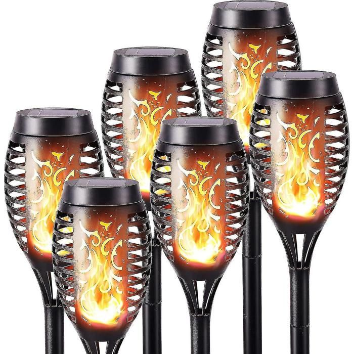 Lot de 6 lampes solaires extérieur torches solaires étanches flammes solaires décoration jardin/terrasse/allées.