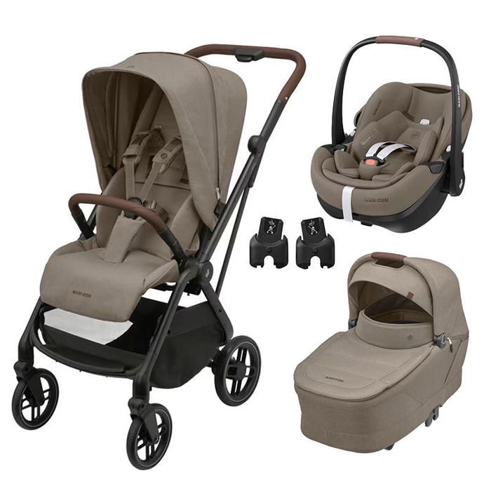 MAXI COSI - Poussette Trio Leona 2 + Siège auto Pebble 360 Pro 2 + Nacelle Sense Twillic Truffle