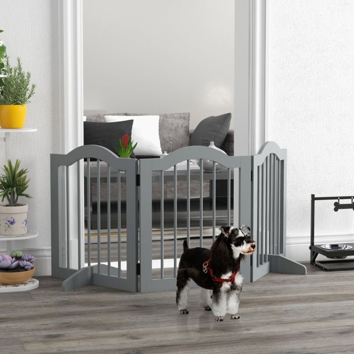 Enclos pour chien 3 pièces 1545 x 61 cm pliable avec porte 2 pieds gris clair