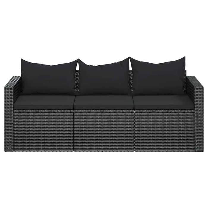 SOFA DE JARDIN/Salon bas de jardin Noir SWEETY Canapé de jardin à 3 places avec coussins noir résine tressée 176x64x60 5cm CL782415