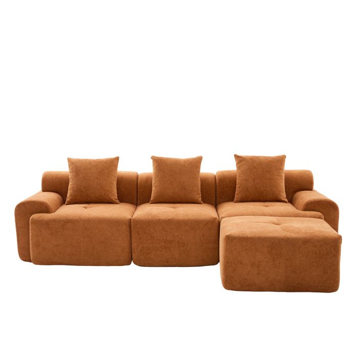Canapé d’angle modulaire orange en tissu côtelé, 4 modules, sans ...