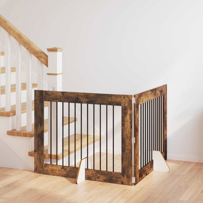 vidaXL Portillon pour chien avec supports 2 pcs Chêne fumé 100 x 80 cm - vue 2