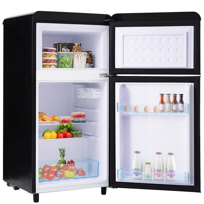 Réfrigérateur Congélateur VIVRYN rétro 72 L double porte LED noir 46 x 45 x 91 cm