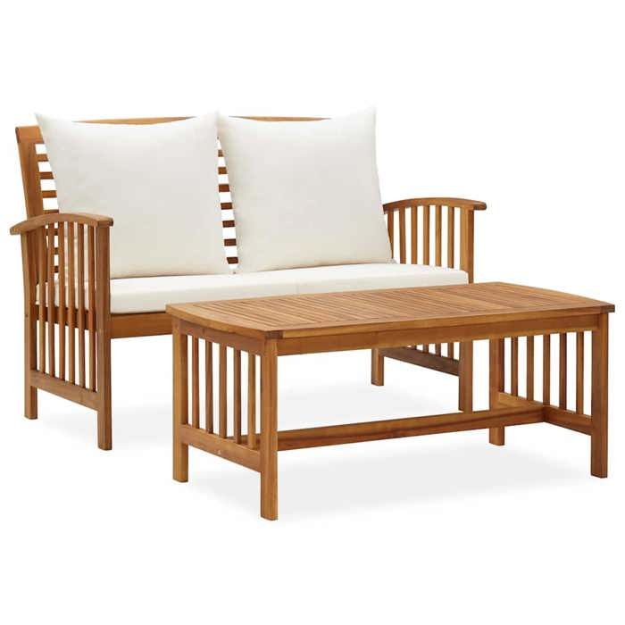 VIDAXL Salon bas de jardin (2 pcs) - ANTI-UV - + coussins - bois dacacia solide 102x50x43 cm M1508