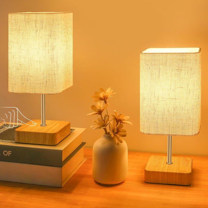 Lampe De Chevet Tactile Lot De 2 Lampes De Table 3 Intensité Abat-Jour En Tissu De Lin Beige Lampe Tactile Pour Salon Chambre(2Pièce