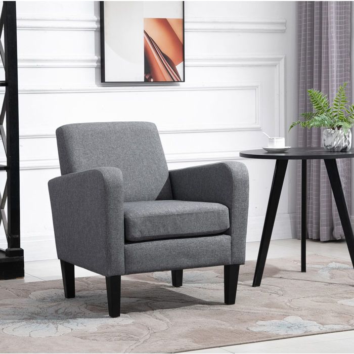 Fauteuil relaxation individuel 66 x 72 x 74 cm en tissu gris clair avec accoudoirs et pieds en bois