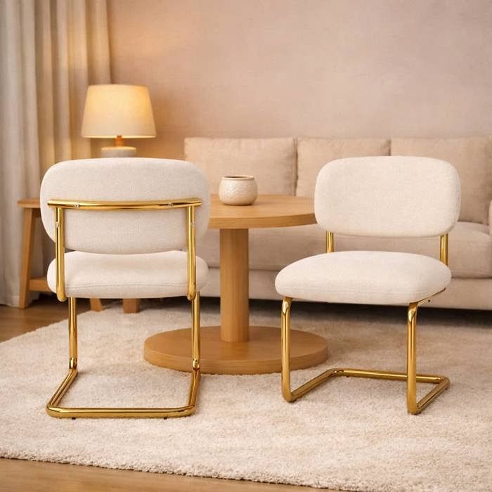 Lot de 4 chaises salle à manger tissu beige pied doré - ARC