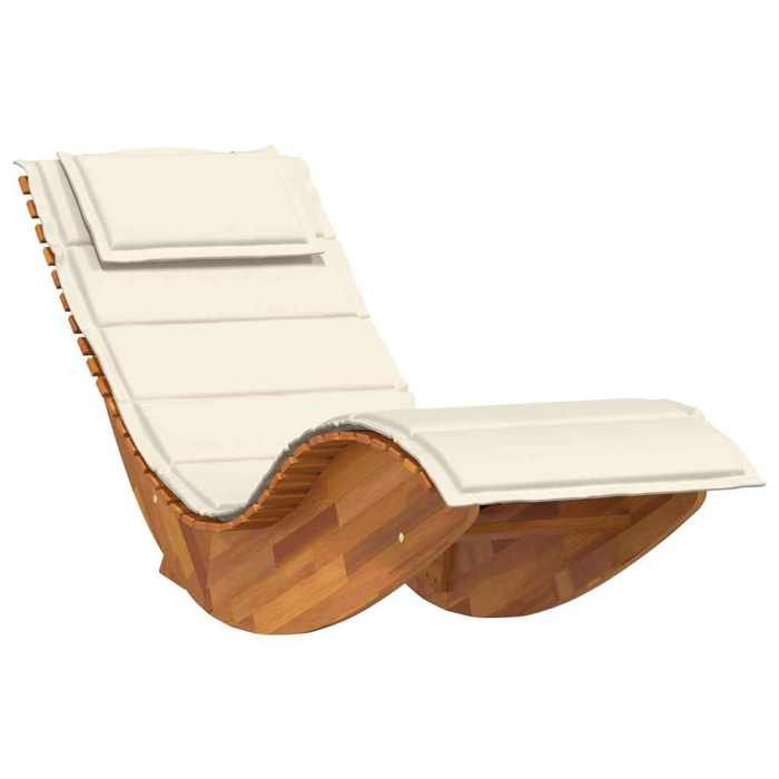 Chaise longue à bascule（1 pc)- Fauteuil dextérieur - Coussin amovible - en bois dacacia massif（154 x 60 x 74 cm） gqf56b