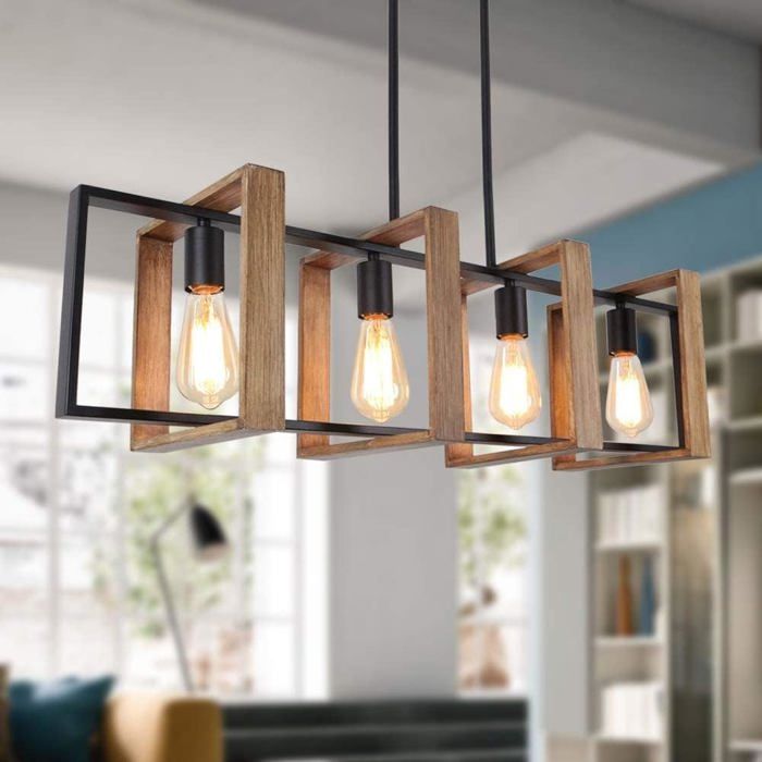 Éclairage DÎlot De Cuisine Lustre Moderne Noir Pour Salle À Manger Et Ferme Lampes De Table De Billard Finition Bois Et Métal Noi