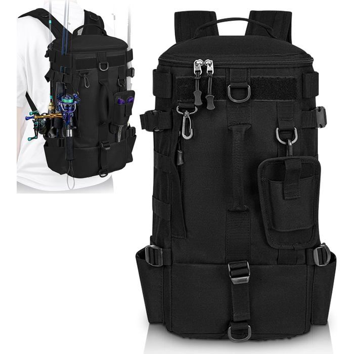 Grand sac à dos de pêche avec porte-canne imperméable sac à dos multifonction militaire pour camping sport en plein air randonnée