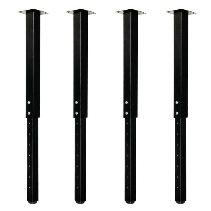 Lot de 4 pieds de table carrés en métal - réglables 60 à 100 cm finition noire à monter soi-même