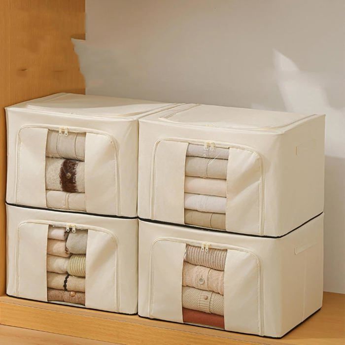 Boîte rangement 66L Oxford pliable cadre métal fenêtre transparente 50×40×33cm