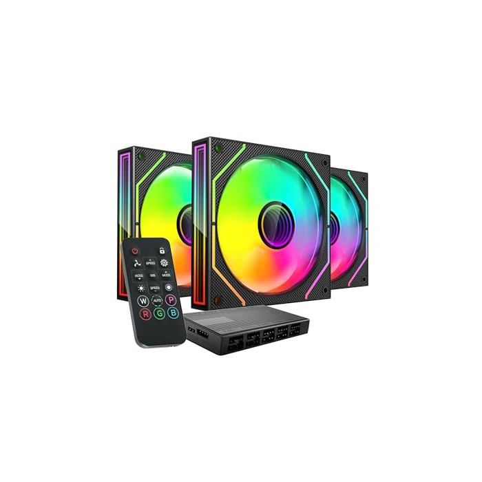 Kit 3x ventilateurs PWM 120mm - MARS GAMING - MF-3DPROKIT - Infinity Mirror 3D ARGB - Paliers FDB - Télécommande & HUB (jusquà 10)