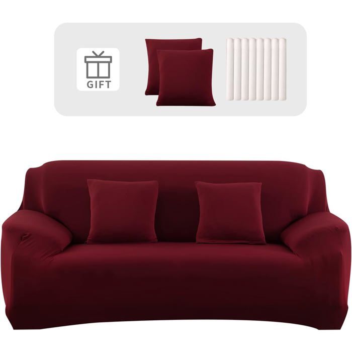 Housse de Canapé 2 Place Housse Canapé Extensible avec Accoudoir avec 2 Housses de Coussin Couverture de Canapé Élastique(Bordeaux)