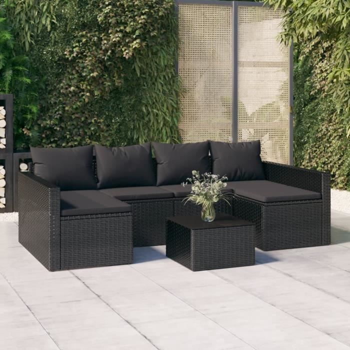 VidaXL Salon Jardin 2pcs Noir | Canapé U + Table Basse Résine Tressée