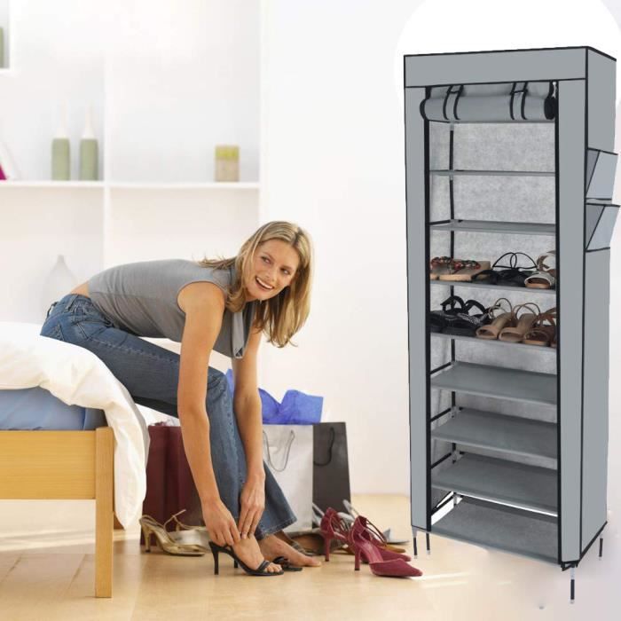 Meuble A Chaussures En Tissu Avec Housse Range Chaussures Pliante Armoire Etagere A Chaussures Etanche Gris Sinbide Achat Vente Meuble A Chaussures Meuble A Chaussures En Tiss Cdiscount