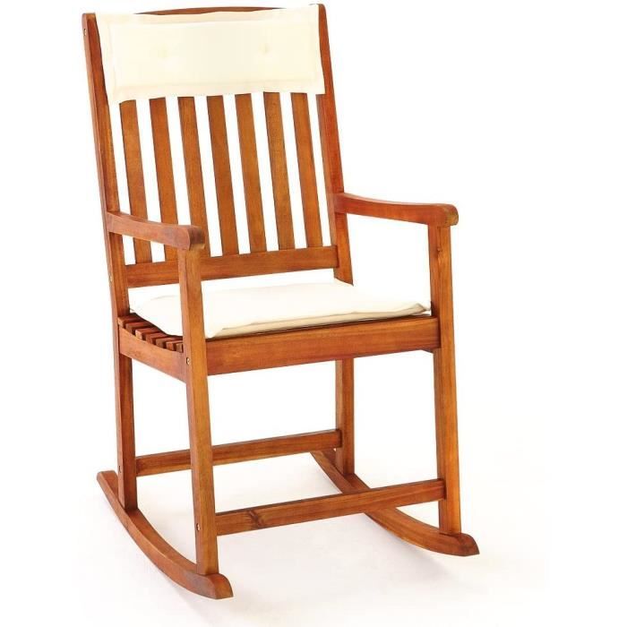 Chaise Rocking Chair en Bois Dur Acacia avec Coussins Amovibles Chaise ...